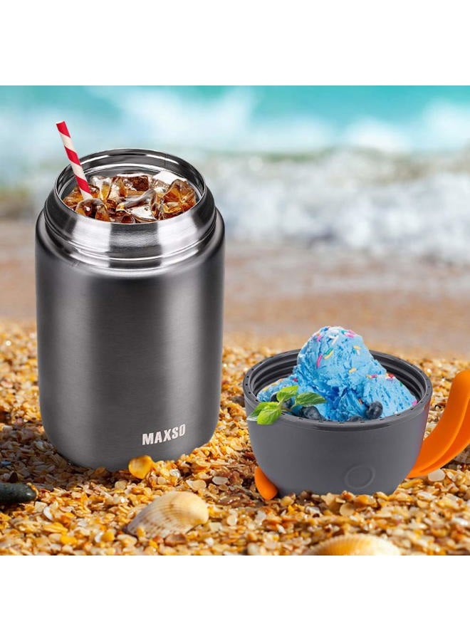 MAXSO Soup Thermo for Hot & Cold Food for Adults Kids, 17 oz Vacuum Insulated Steel Lunch Container Bento Box with Spoon, Leakproof Thermal Food Jar for School Office Travel - Grey - Image 2