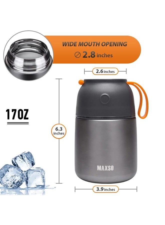 MAXSO Soup Thermo for Hot & Cold Food for Adults Kids, 17 oz Vacuum Insulated Steel Lunch Container Bento Box with Spoon, Leakproof Thermal Food Jar for School Office Travel - Grey - Image 5