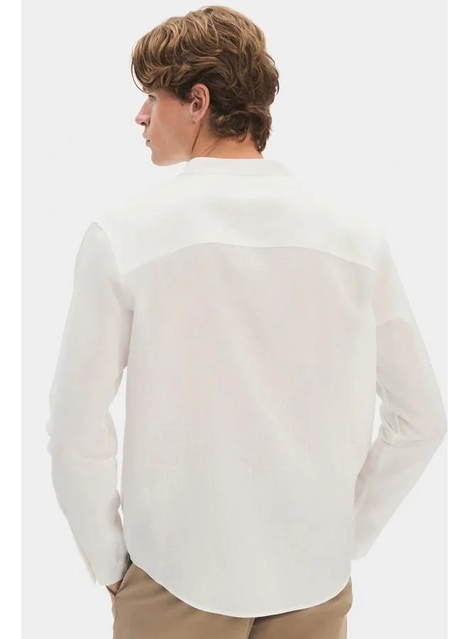 JUNE June Exclusive Men Long Sleeve Judge Neck  Shirt Ecru