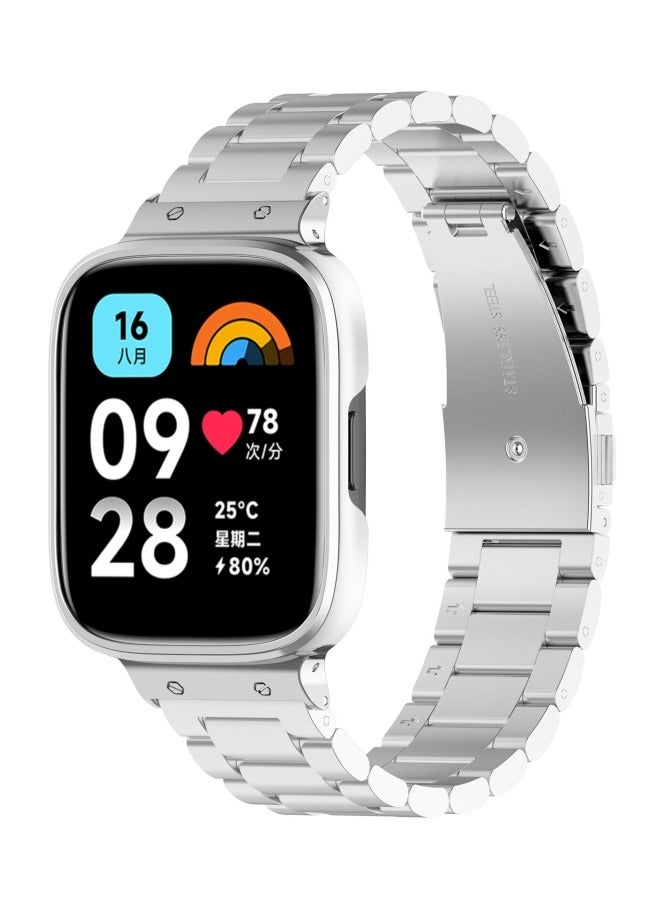 Three-bead Metal Watch Band with Watch Frame For Redmi Watch 3 (Silver)  - Image 1