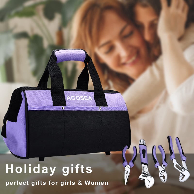 ACOSEA Purple Tool Set,223-Piece Tool Sets for Women,Tool Kit with 13-Inch Wide Mouth Open Purple Tool Bag,The Basic Tool Set is Perfect for Home Maintenance (PURPLE) - Image 2