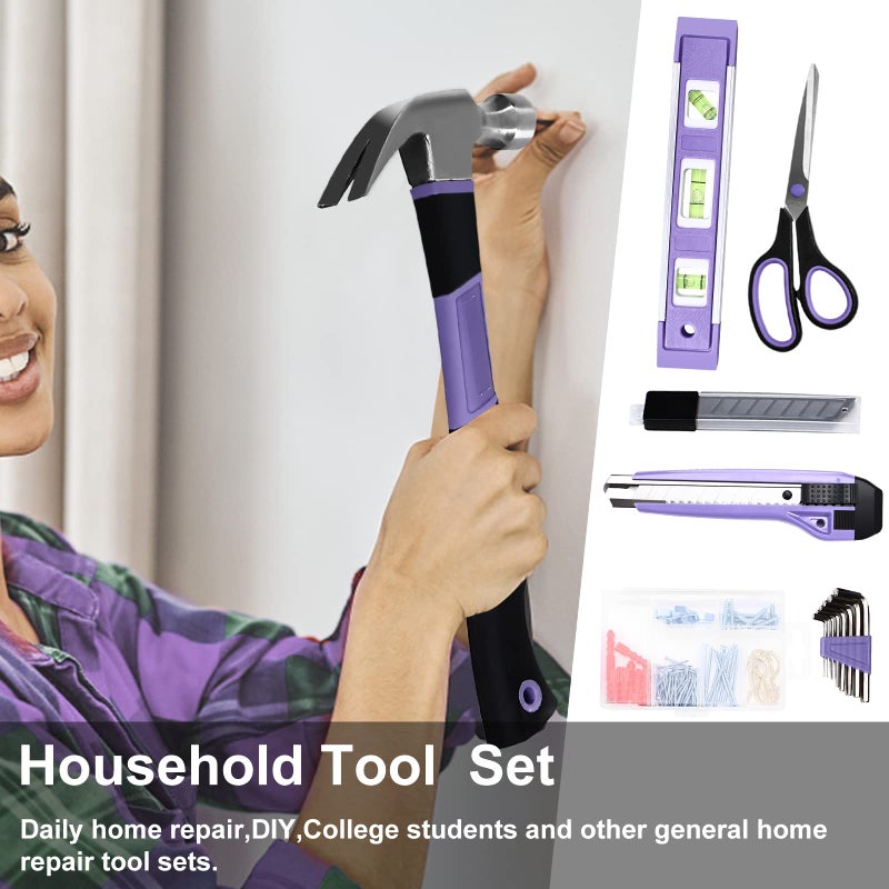ACOSEA Purple Tool Set,223-Piece Tool Sets for Women,Tool Kit with 13-Inch Wide Mouth Open Purple Tool Bag,The Basic Tool Set is Perfect for Home Maintenance (PURPLE) - Image 5