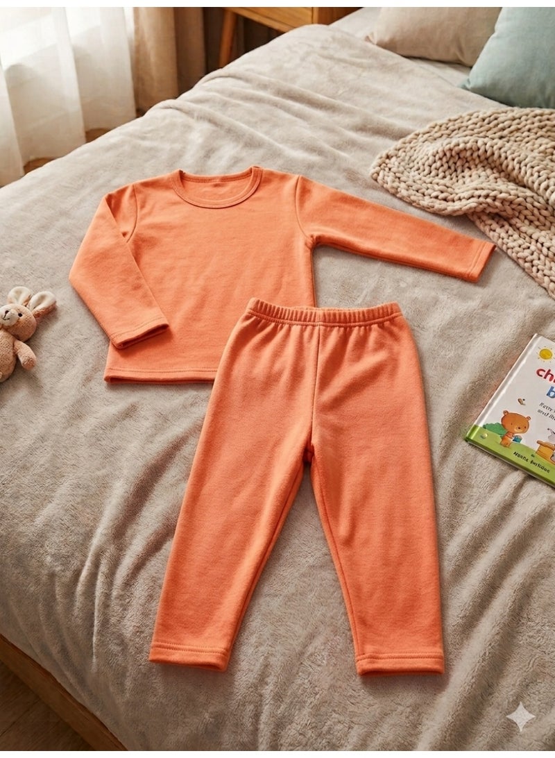 Nawaem Soft Girls' Thermal Pajama Set, Orange