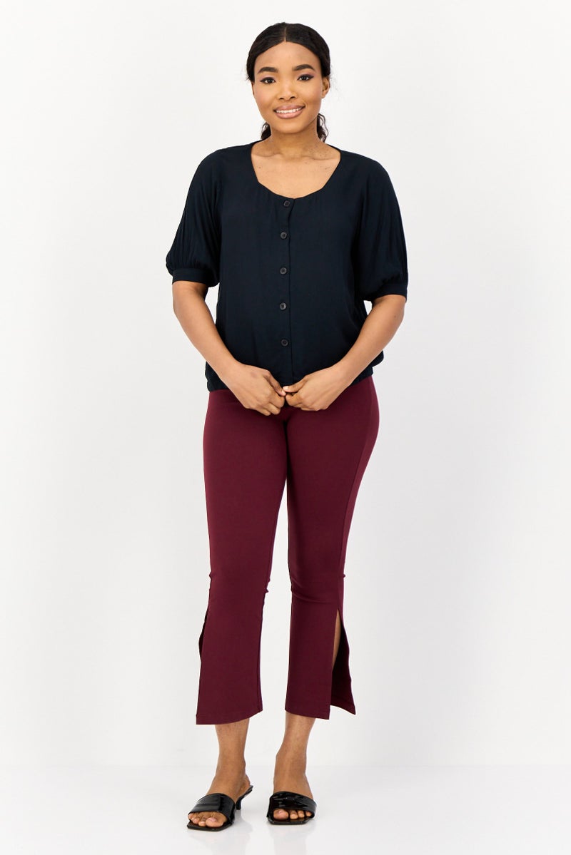 ONLY Women Round Neck Short Sleeve Plain Blouse, Black - Image 2