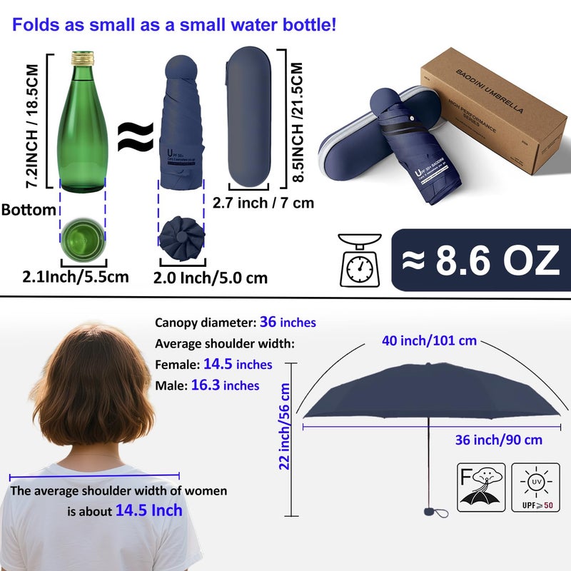 BAODINI Travel Essentials Mini Umbrella for Purse With Case Small Compact UV Sun Protection Lightweight Tiny Pocket Manual Open Close Umbrella for Women Kids and Men Fits Purse Backpack - Image 3