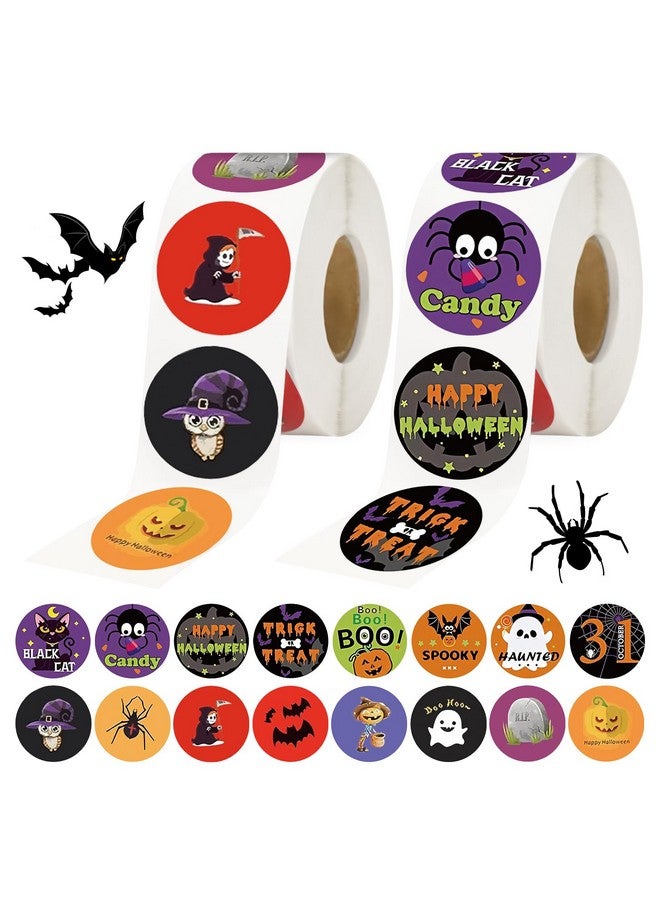 g2plus Halloween Stickers, 1000Pcs Halloween Stickers For Kids, 1.5'' Round Happy Halloween Stickers, 16 Designs Halloween Pumpkin Bat Spider Ghost Stickers For Trick Or Treat, Halloween Party Favors - Image 1