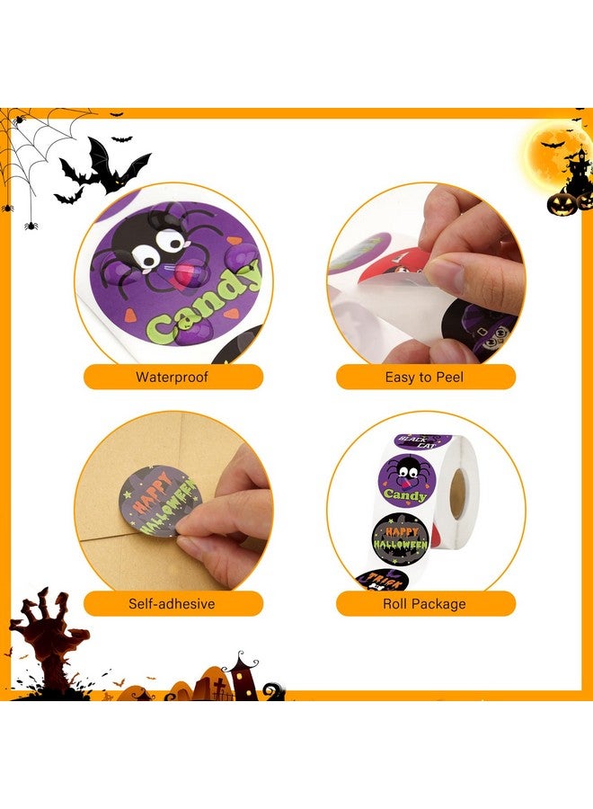 g2plus Halloween Stickers, 1000Pcs Halloween Stickers For Kids, 1.5'' Round Happy Halloween Stickers, 16 Designs Halloween Pumpkin Bat Spider Ghost Stickers For Trick Or Treat, Halloween Party Favors - Image 3