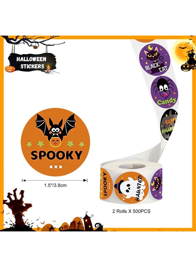 g2plus Halloween Stickers, 1000Pcs Halloween Stickers For Kids, 1.5'' Round Happy Halloween Stickers, 16 Designs Halloween Pumpkin Bat Spider Ghost Stickers For Trick Or Treat, Halloween Party Favors - Image 2