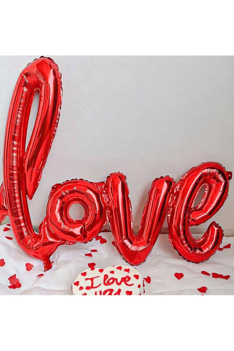 فرحة مجموعة بالونات على شكل قلب بحجم 18 إنش باللون الأحمر وبالون على شكل كلمة "حب" باللون الأحمروبتلات الورود، مناسبة لتزيين حفلات الخطبة والزفاف والذكرى السنوية - Image 3