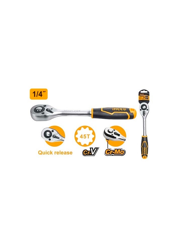 INGCO INGCO 1/4" Heavy Duty Ratchet Wrench with Quick Release, 158mm Length, 45-Tooth Mechanism  - Image 2