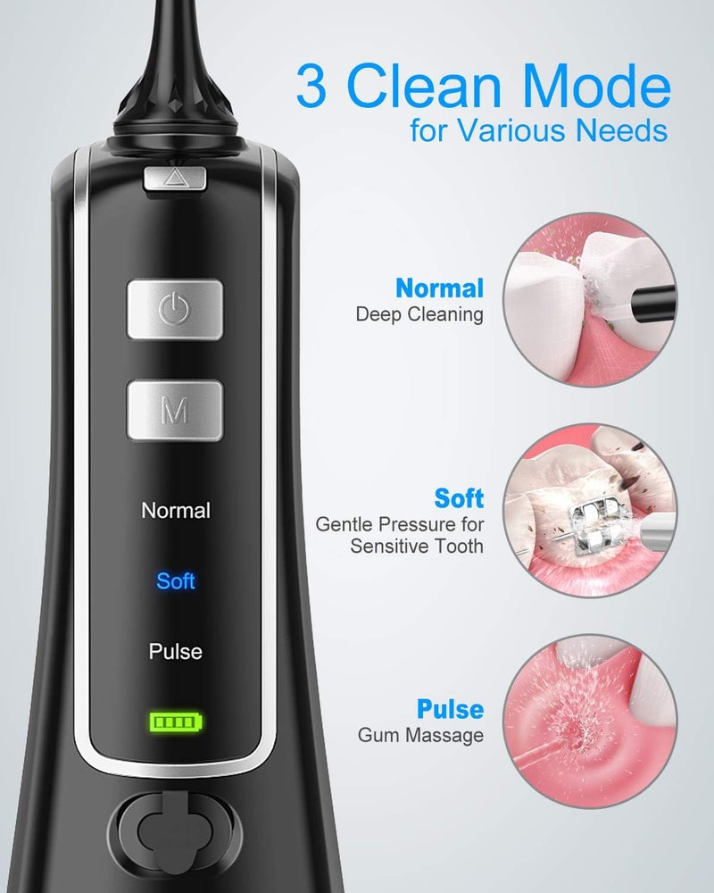 Nicefeel Cordless Water Flosser Teeth Cleaner, 300ML USB Rechargable Portable Oral Irrigator for Travel,Home 3-Modes IPX7 Waterproof Water Dental Flosser with 4 Jet Tips for Braces and Teeth Whitening - Image 3