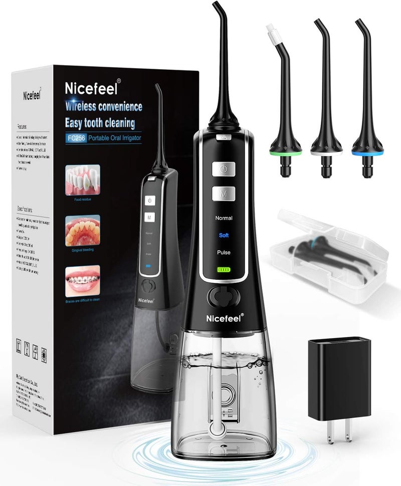 Nicefeel Cordless Water Flosser Teeth Cleaner, 300ML USB Rechargable Portable Oral Irrigator for Travel,Home 3-Modes IPX7 Waterproof Water Dental Flosser with 4 Jet Tips for Braces and Teeth Whitening - Image 1