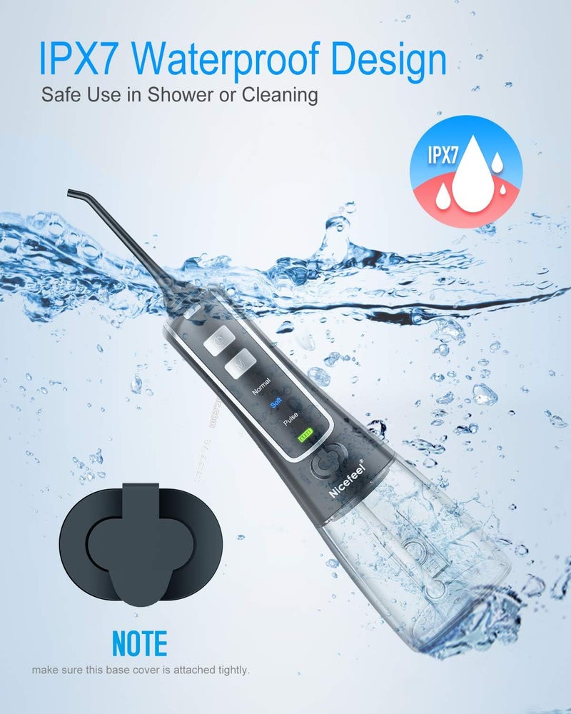 Nicefeel Cordless Water Flosser Teeth Cleaner, 300ML USB Rechargable Portable Oral Irrigator for Travel,Home 3-Modes IPX7 Waterproof Water Dental Flosser with 4 Jet Tips for Braces and Teeth Whitening - Image 4