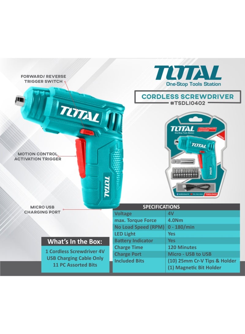 TOOTAL TOTAL screwdriver, cordless screwdriver, electric screwdriver, 4V screwdriver, power tools, home tools, DIY tools - Image 1
