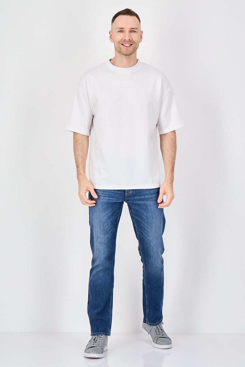 Core Elements Men Crew Neck Short Sleeve Brand Logo T-Shirt, White - Image 4