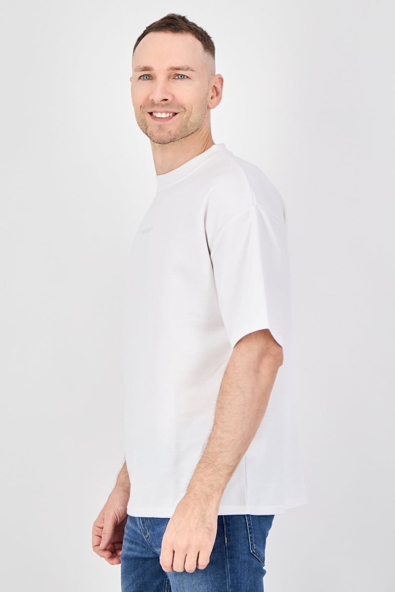 Core Elements Men Crew Neck Short Sleeve Brand Logo T-Shirt, White - Image 2