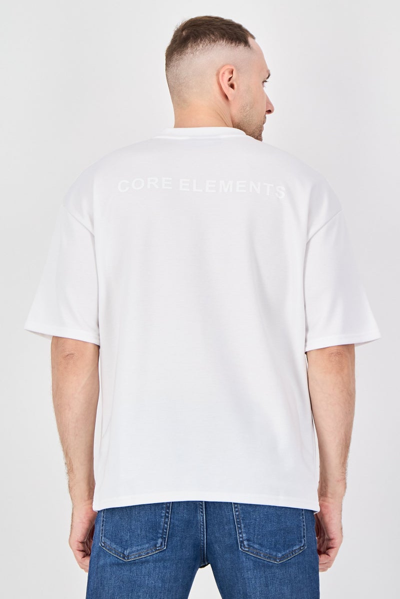 Core Elements Men Crew Neck Short Sleeve Brand Logo T-Shirt, White - Image 3