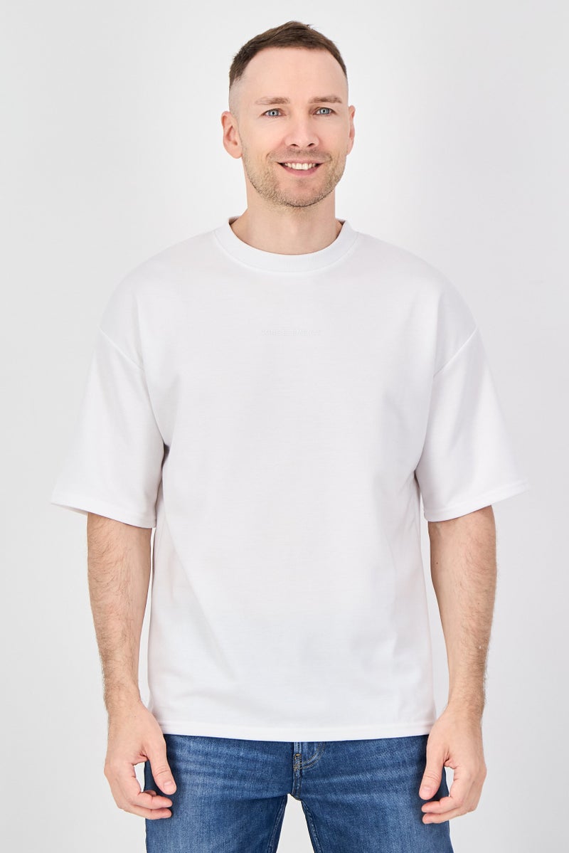 Core Elements Men Crew Neck Short Sleeve Brand Logo T-Shirt, White - Image 1