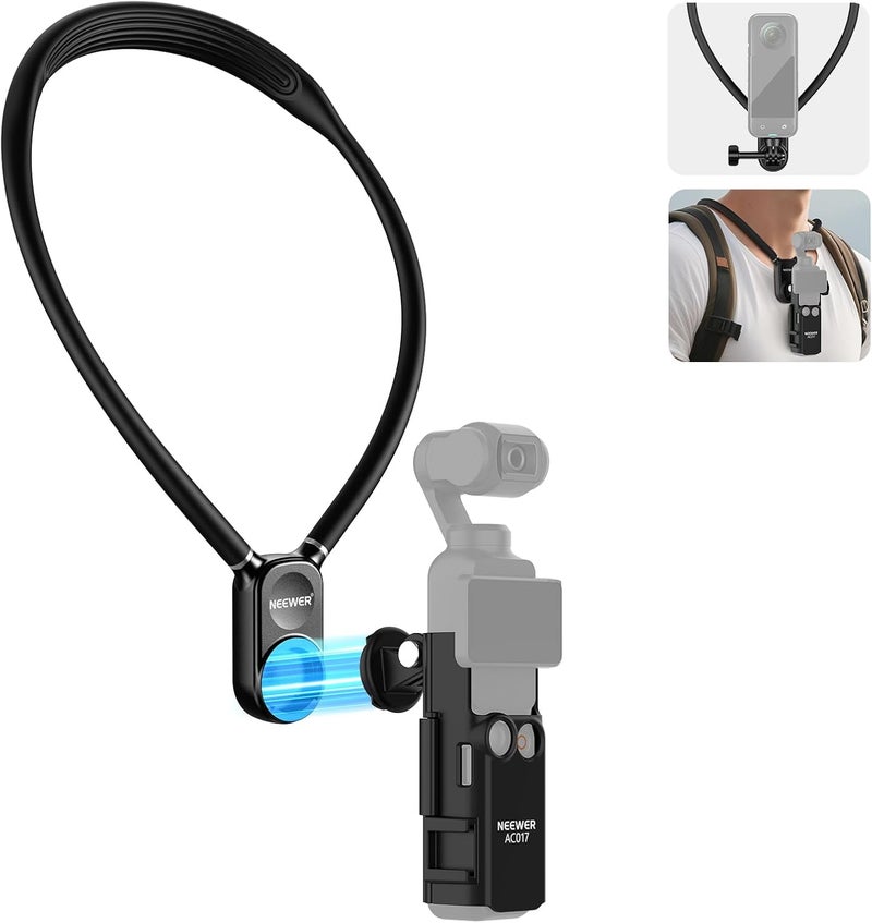 Neewer Magnetic Neck Mount with Pocket 3 Cage, Flexible Quick Release Action Camera Neck Holder Compatible with Hero 13 12 11 Max DJI Action 5 Pro Insta360 Osmo Pocket 3 Accessory for POV, GP39 - Image 1