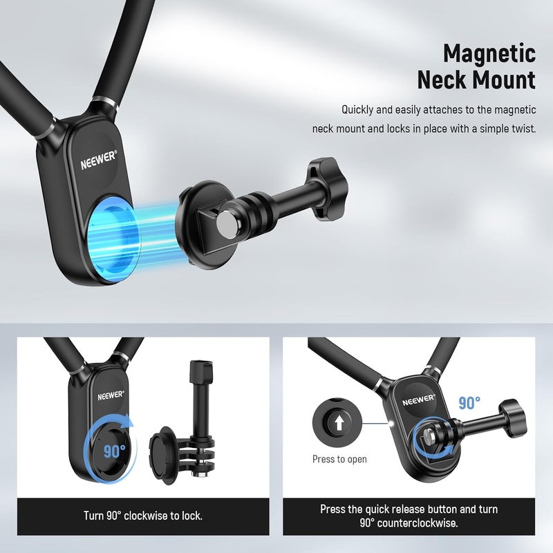 Neewer Magnetic Neck Mount with Pocket 3 Cage, Flexible Quick Release Action Camera Neck Holder Compatible with Hero 13 12 11 Max DJI Action 5 Pro Insta360 Osmo Pocket 3 Accessory for POV, GP39 - Image 5
