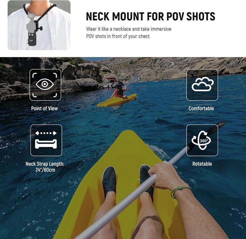 Neewer Magnetic Neck Mount with Pocket 3 Cage, Flexible Quick Release Action Camera Neck Holder Compatible with Hero 13 12 11 Max DJI Action 5 Pro Insta360 Osmo Pocket 3 Accessory for POV, GP39 - Image 2