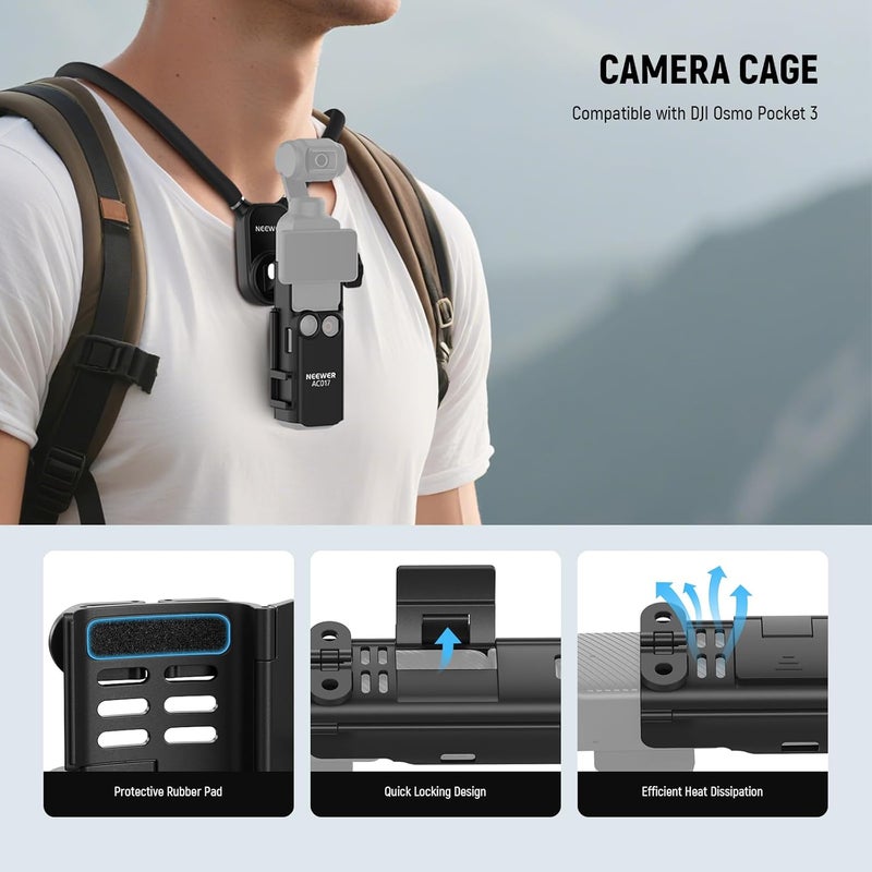 Neewer Magnetic Neck Mount with Pocket 3 Cage, Flexible Quick Release Action Camera Neck Holder Compatible with Hero 13 12 11 Max DJI Action 5 Pro Insta360 Osmo Pocket 3 Accessory for POV, GP39 - Image 3