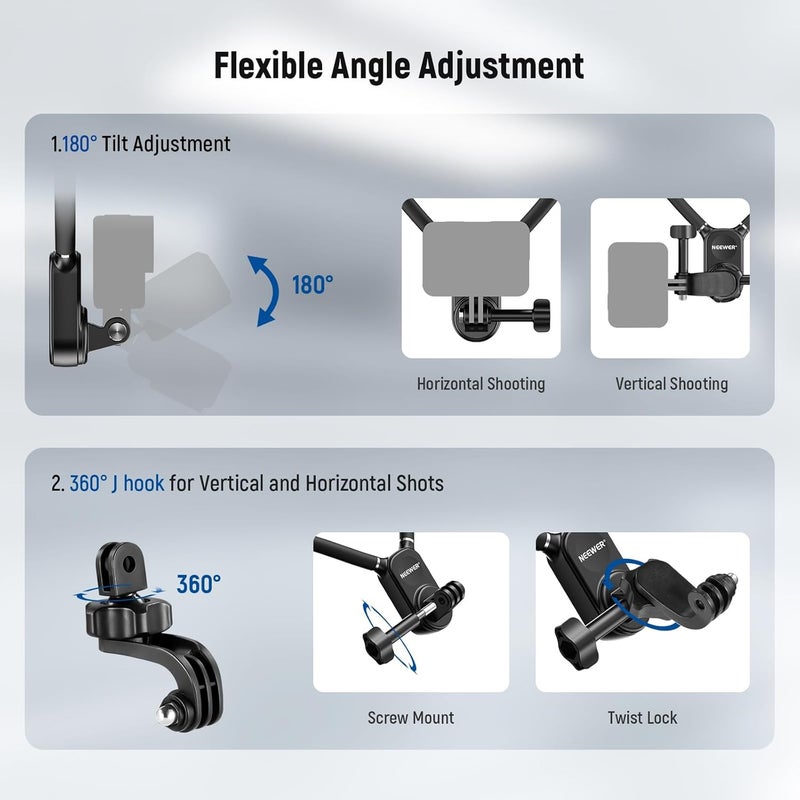 Neewer Magnetic Neck Mount with Pocket 3 Cage, Flexible Quick Release Action Camera Neck Holder Compatible with Hero 13 12 11 Max DJI Action 5 Pro Insta360 Osmo Pocket 3 Accessory for POV, GP39 - Image 4