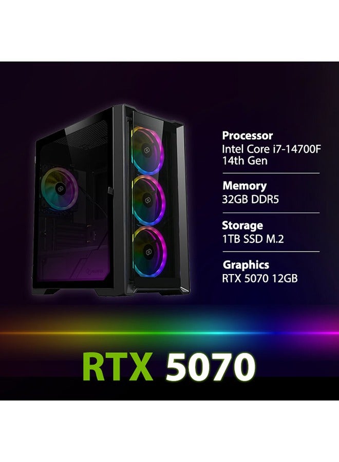 Generic PC Gaming With Intel Core i7-14700F Processor/ 32GB RAM DDR5/1TB SSD/12GB Nvidia GeForce RTX 5070 Graphics/Windows 11 Pro/Black 