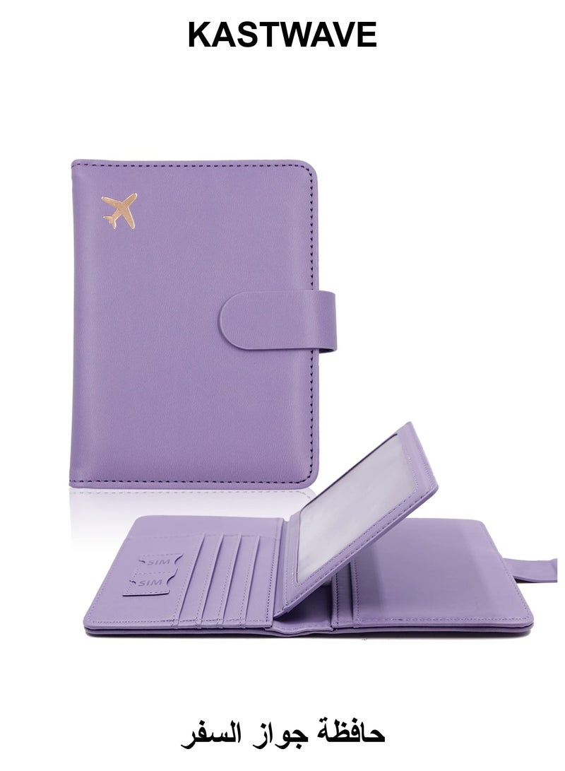 KASTWAVE Passport Holder, Passport Holder Card Slots, Creative Aircraft Certificate Storage Bag, Cute Passport Cover for Women and Men, Waterproof Rfid Blocking Travel Wallet (Purple) - Image 1
