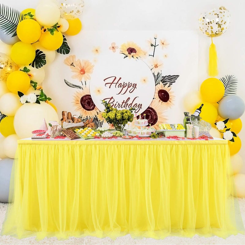 Suppromo 14ft Yellow Tulle Tutu Table Skirt for Birthday Party Girls Boys Baby Shower Wedding Cake Dessert Table Decorations - Image 2