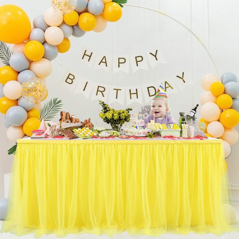 Suppromo 14ft Yellow Tulle Tutu Table Skirt for Birthday Party Girls Boys Baby Shower Wedding Cake Dessert Table Decorations - Image 4