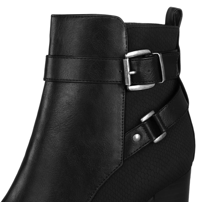 mysoft Women's Ankle Boots Chunky Stacked Heel Zipper Booties - Available in Wide Sizes - Image 5