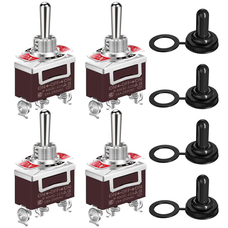 DAIERTEK Waterproof Momentary Toggle Switch (ON)-Off-(ON) 12V DC 20A Heavy Duty Marine SPDT Switch Rocker 3 Way 250V AC 15A with Weatherproof Boot Cap Cover for Auto Car Boat -4pcs - Image 1