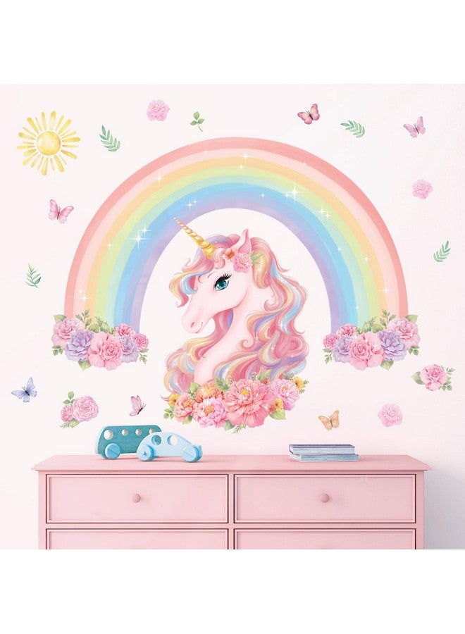 DECOWALL SG2-2413 Large Rainbow and Unicorn Wall Stickers Kids Colorful Decals Removable for Girls Nursery Bedroom Living Room Art Home Decor Decoration Peel Stick Birthday Crown Star Heart - Image 1