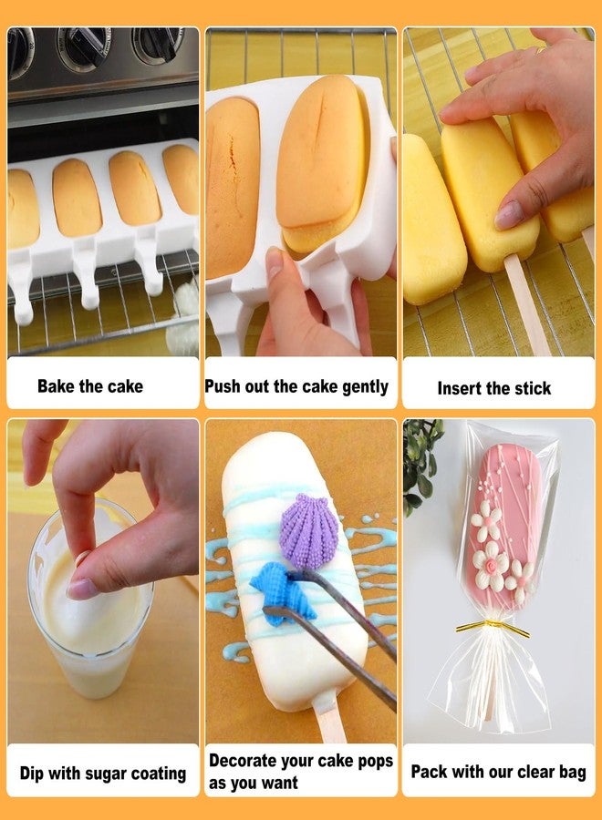Juome Cake Pop Mold Kit, 2 Pack 8 Cavities Cakesicle Molds Silicone with 100 Wooden Sticks & 100 Packaging Bags with Ties, Cake Pop Maker Supplies Accessories, Baking Tools for Home Baking Desserts - Image 3