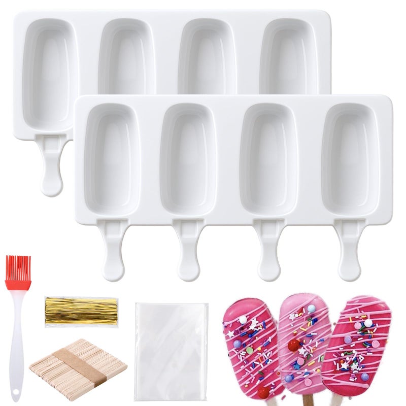 Juome Cake Pop Mold Kit, 2 Pack 8 Cavities Cakesicle Molds Silicone with 100 Wooden Sticks & 100 Packaging Bags with Ties, Cake Pop Maker Supplies Accessories, Baking Tools for Home Baking Desserts - Image 1