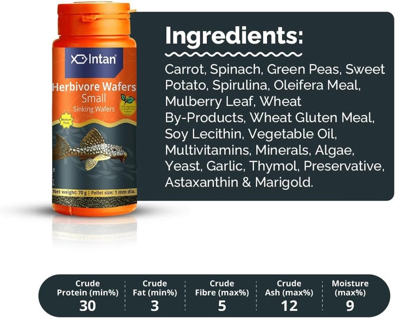 Intan Growel Herbivore Wafers (Small 1mm Sinking) | 70gm - Highly Nutritious Ornamental Fish Food for Herbivorous Fish - Mollies, Mbunas & Plecos - Image 2