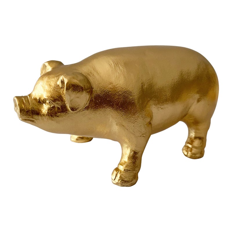 تمثال الخنزير الذهبي بويري تمثال حيواني ديكور منزلي تمثال خنزير لمكتب المنزل أو رف الكتب