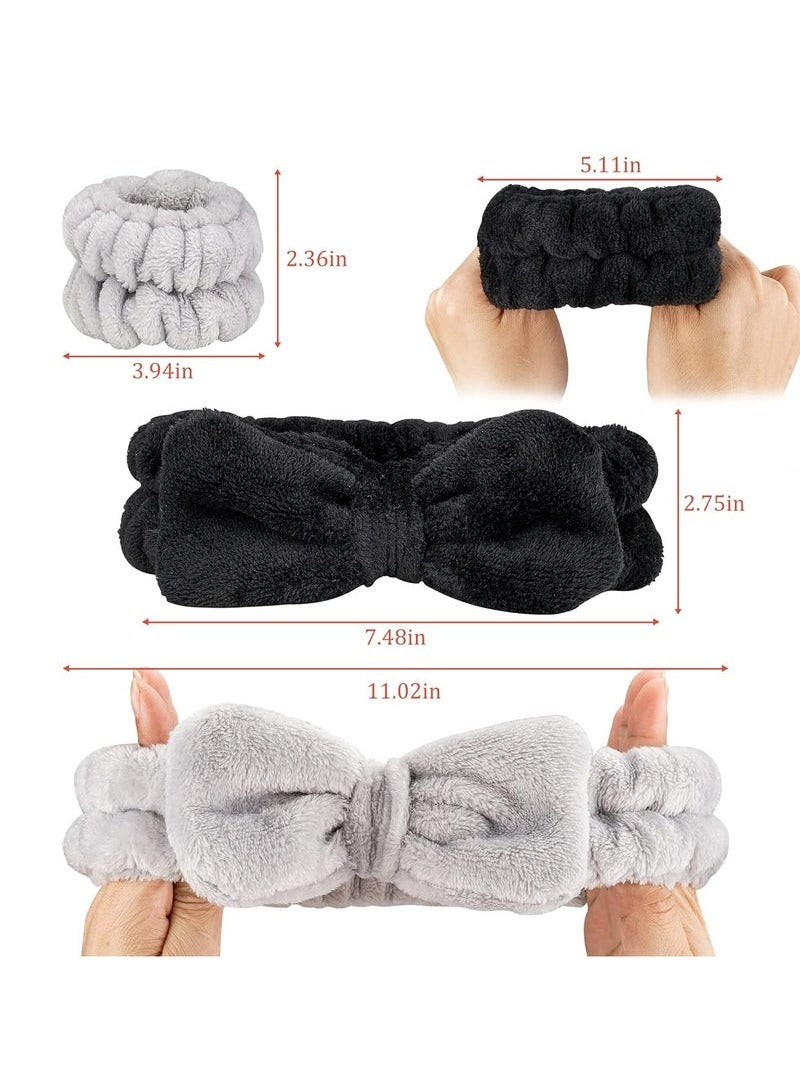 Fanski 6PCS Makeup Headband and WristBand Set, Skincare Spa Headband for Washing Face,Towels Wrist band for Women Girls Prevent Liquid Spilling from Arms (Black+Grey) - Image 2