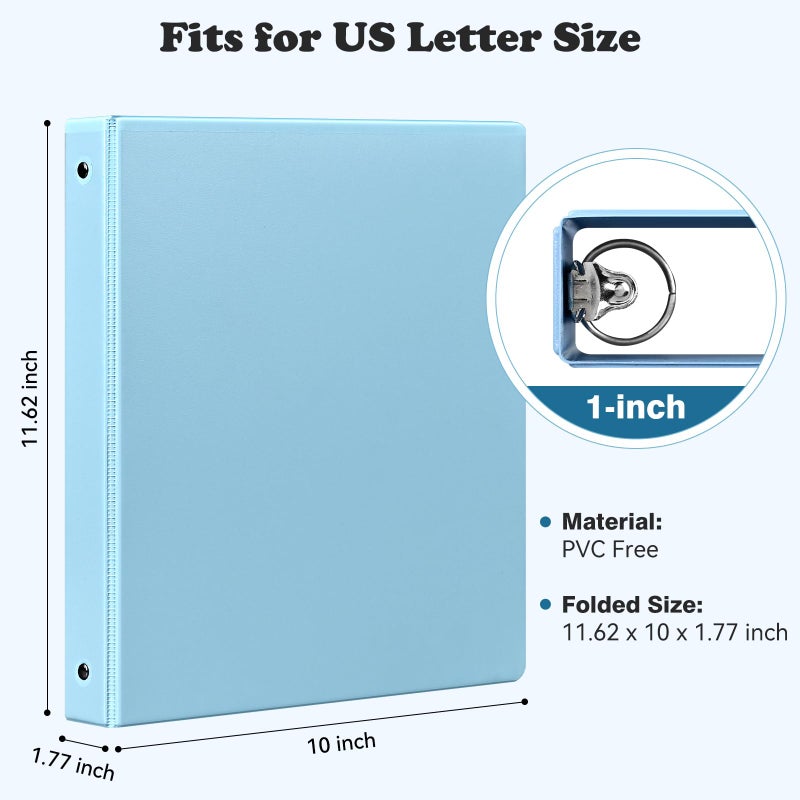 XRUNMIX 1-inch 3-Ring Binder with Pockets, Basic Binders 1'' Pastel Color Binders, Holds Letter Size 8.5'' x 11'',200 Sheet Capacity, Bundle 6 Pack for Back to School (1-Inch) - Image 2