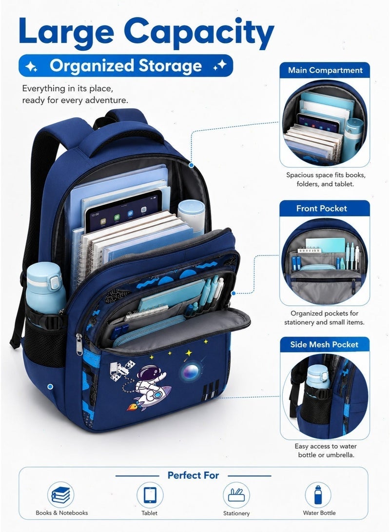 School Bag for Boys, Space Print Kids Backpack, Lightweight Large Capacity for Student Daily Use - Image 3