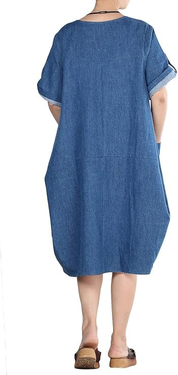 Minibee Women's Ruffle Oversize Casual Midi Dresses with Pockets (2XL, Denim Blue) - Image 3