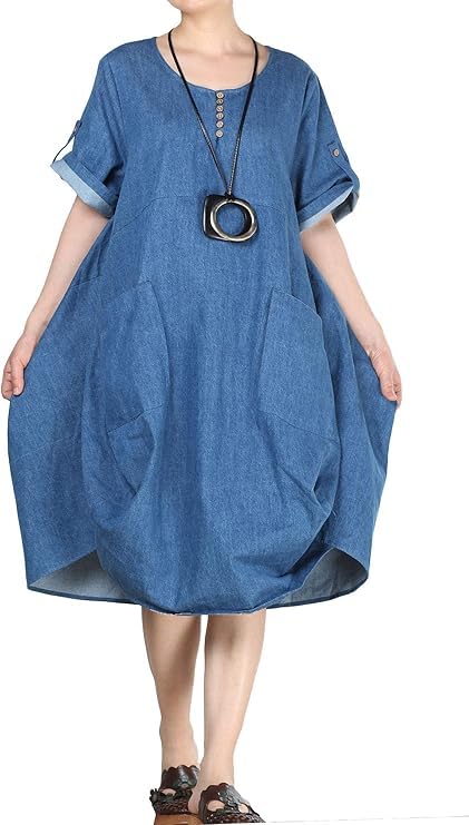 Minibee Women's Ruffle Oversize Casual Midi Dresses with Pockets (2XL, Denim Blue) - Image 2