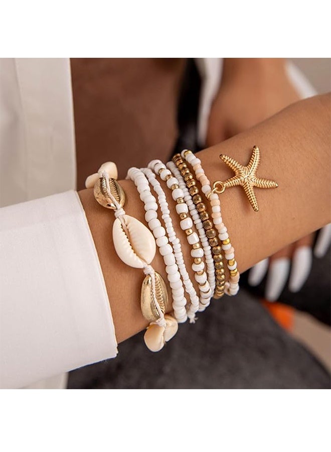 7-Piece Shell Bracelet, Bohemian Starfish Bracelets Beach Charm Bracelets Summer Ankle Bracelets Boho Foot Chains, Anklet Set for Women - Image 2