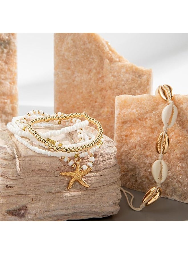 7-Piece Shell Bracelet, Bohemian Starfish Bracelets Beach Charm Bracelets Summer Ankle Bracelets Boho Foot Chains, Anklet Set for Women - Image 4