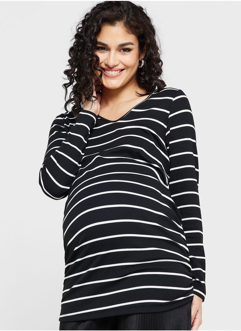 Only Maternity - V-Neck Striped Top - Image 1