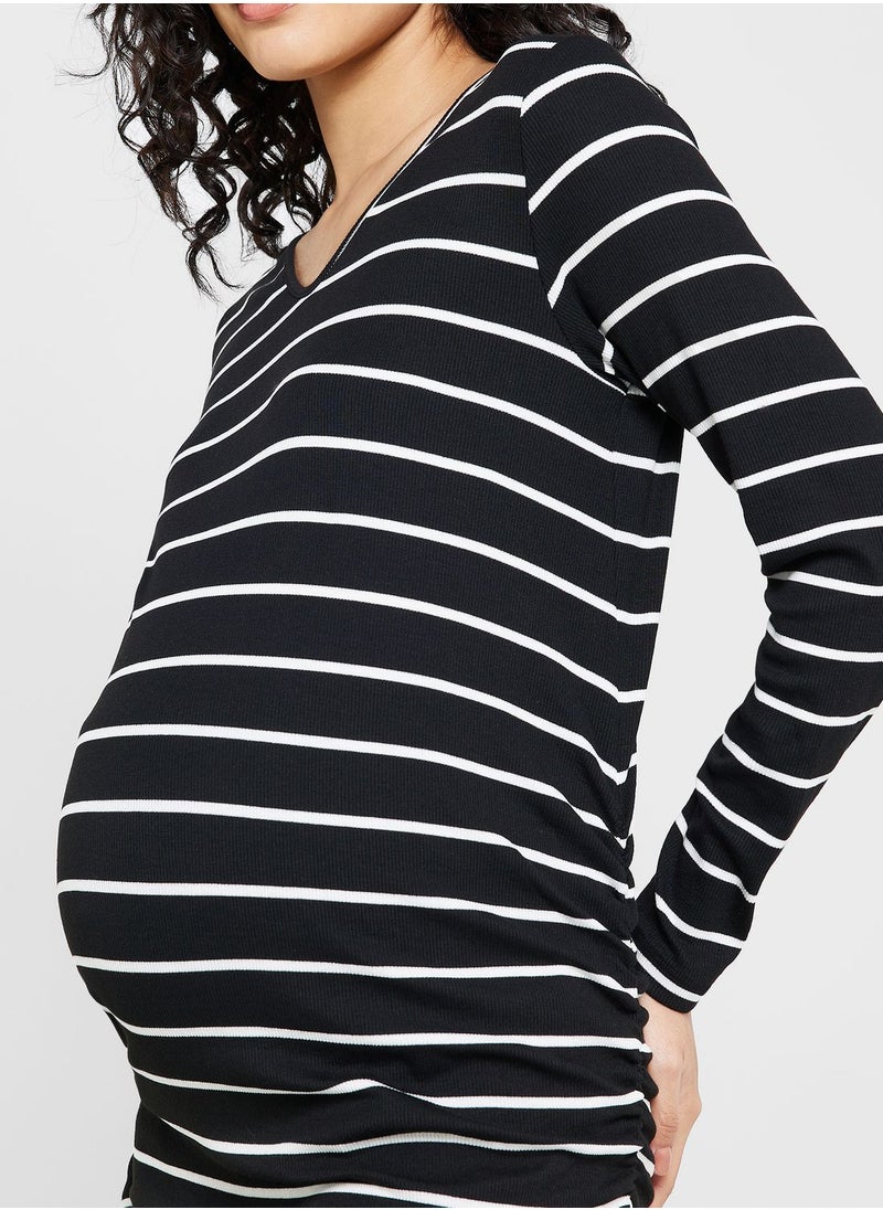 Only Maternity - V-Neck Striped Top - Image 1