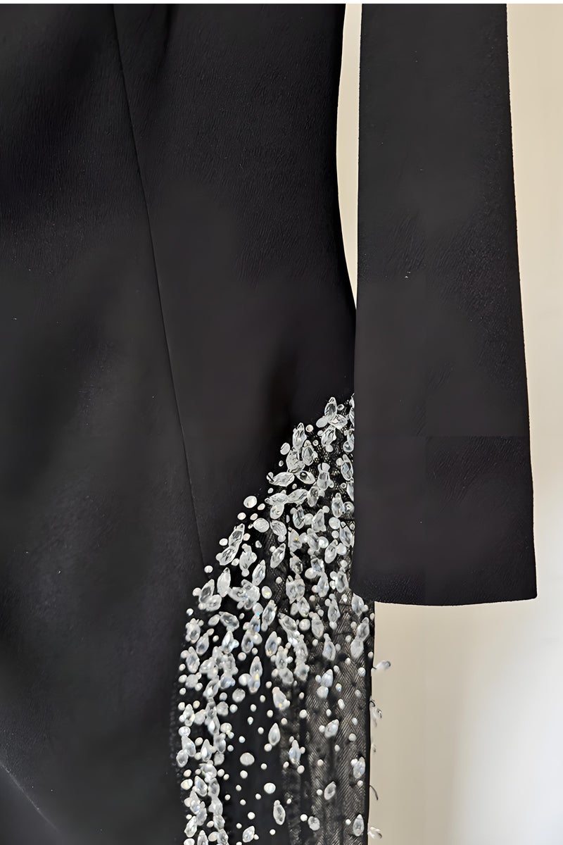 Loquat Women's Off Shoulder Rhinestone Decoration Evening Party Wedding Maxi Gown Dresses Black - Image 3