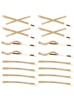 La Jolie Jasmin 16 Pieces Rhinestone Bobby Pins Fancy Metal Hair Clips Crystal Shiny Barrettes I S X Shaped Diamond Hair Accessories for Women Girls Wedding Prom Party Gold 