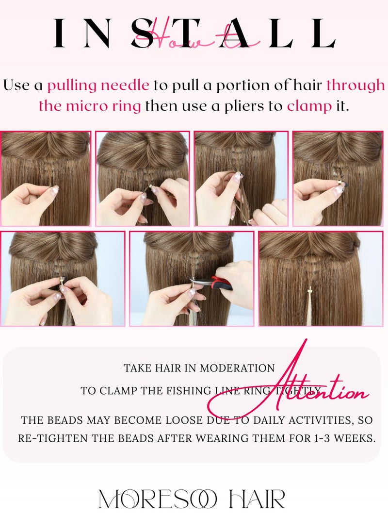 Moresoo Itip Human Hair Extensions Light Brown with Platinum Blonde Highlight I Tip Hair Extensions Human Hair Brown I Tip Extensions Real Human Hair for Women 40G/50S 20 Inch - Image 4